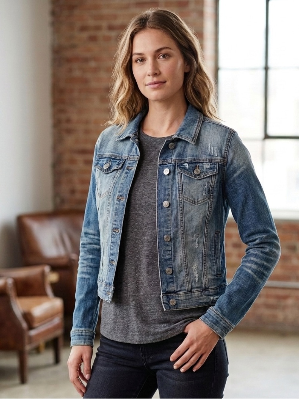 Mossimo Supply Co. Distressed Blue Jean Jacket Size M